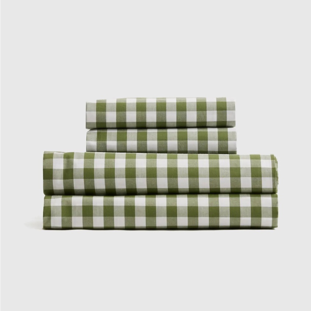 Quince Classic Organic Percale Gingham King Sheet Set